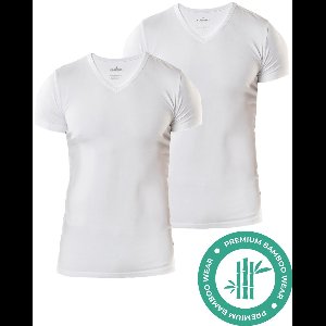 SQQUADD® Bamboe T-Shirt Heren - Slim fit - V-hals - Maat XXL - 2-pack - Zijdezacht en Ademend - Anti Zweet T-Shirt - Ondershirt Heren - Wit