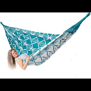 Luilak hangmat XXL - 100% Katoen - 400x180cm - 200kg draagkracht - binnen & buiten - Blauw, Groen, Wit