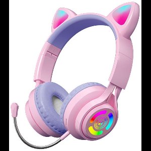 NAXSIR Over Ear Koptelefoon,Bluetooth-hoofdtelefoon,bedrade / draadloze hoofdtelefoon,Schattige kattenoor koptelefoon,RGB-verlichting