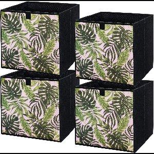 LAVITA® Opbergmand Textiel - 31x31x31 Bladeren 4 Stuks - Opbergbox Kast Organizer Opbergdoos - Kastlade Verdeler Voor Kleding Ondergoed Badkamer Kledingkast - Vouwdoos Stoffen Doos Opbergdozen