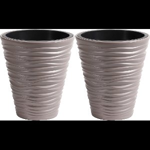 Prosperplast Plantenpot/bloempot Sand Dunes - 2x - buiten/binnen - kunststof - beige - D30 x H33 cm - met binnenpot