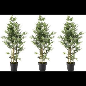3x Groene bamboe kunstplanten 125 cm in zwarte plastic pot - Kamerplant kunstplanten/nepplanten