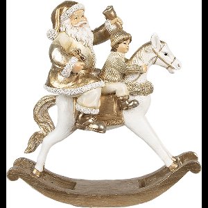 Clayre & Eef Beeld Kerstman 21x8x21 cm Goudkleurig Wit Polyresin Kerstdecoratie