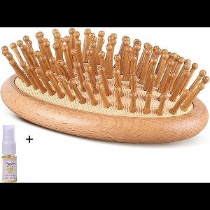 Aurgan Oval houten Haar- en Baardborstel met luchtkussen - handformaat - inclusief 10ml Aurgan haarolie