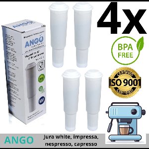 4 x ANGO Waterfilter voor Jura volautomatische koffiemachines, compatibel met Jura Wit 60209 - Impressa S-Serie - Impressa C-Serie - Impressa E-Serie - Impressa F-Serie - Impressa J-Serie - Impressa Z-Serie - Impressa Evolution - Subito - Nespresso.