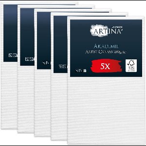 Artina Akademie – Set van 5 Schilderdoeken Canvas 50x80 cm – Spieraam van FSC® Hout – Wit Canvas 100% Katoen – 280 g/m148