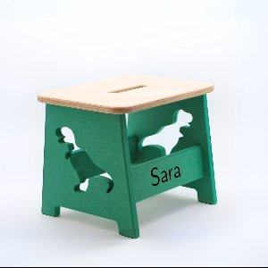 Houten kruk voor kinderen met eigen naam - Kinderkruk - Opstapje - Groen - Dino - Gepersonaliseerd cadeau