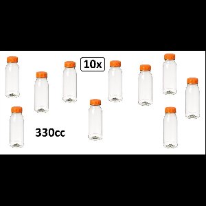 10x Flesje PET helder 330cc met oranje dop - drinken jus sinas cola sappen dranken
