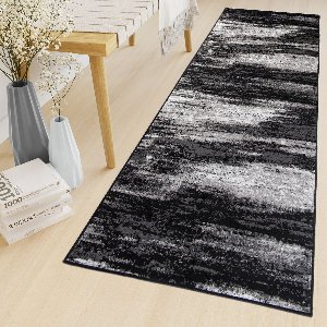 Tapiso Maya Loper Vloerkleed Zwart Grijs Donker Gang Modern Woonkamer Gang Maat- 70x250