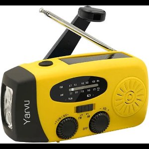 Yarvu ® - 6 IN 1 Noodradio - Opwindbaar + Zonneenergie + Nood Radio Op ingebouwde Batterijen ( Accu ) - Noodpakket - Solar - Voor Rampen - Draagbare - FM AM Geel