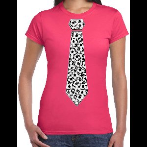 Bellatio Decorations Verkleed T-shirt dames - roze - voetbal stropdas - EK/WK/themafeest S