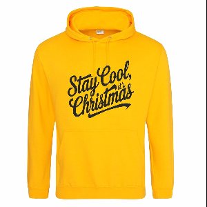 Gele (gold) hoodie met "Stay cool, it's Christmas" - maat XL - kersttrui, kerst, kerstmis, fout, kerstfeest, kerstmis, trui, kerstdiner, aankleding, hoody, hoedie