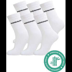 SQQUADD® Bamboe Sokken Dames en Heren - Wit 6-pack - Maat 47-50 - Naadloos en Duurzaam - Tegen Zweetvoeten - Bamboo - Lange Witte Sokken
