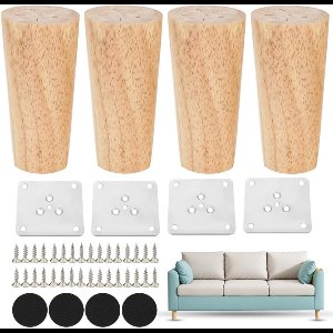 TOVBMUP Houten meubelpoten - Set van 4 houten tafelpoten - 10 cm - Vervangende taps toelopende meubelpoten - Meubelpoten met montageplaat en schroeven - Geschikt voor banken, bedden, kasten, stoelen, tafels en houtsoorten-direct