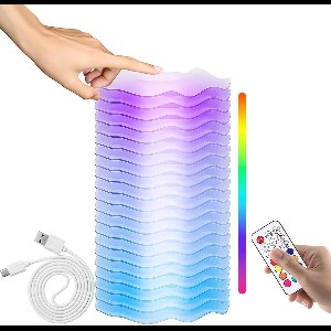 Crrynuo - Nachtlamp - RGB Kleurverandering - Touch & Afstandsbediening - Unieke Golfdesign Nachtlamp - 1 Stuk - Ingebouwde Batterij - Veelzijdige Ambiënten