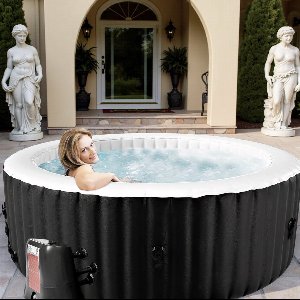 Opblaasbare Jacuzzi 4 Personen – 799L Bubbelbad met 120 Air Jets – Elektrische Pomp, Deksel & Verwarming – In/Outdoor Opblaasbare Spa – Wintervast Wellness Hot Tub – Ø180cm – Zwart