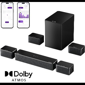 ULTIMEA Poseidon D80 Boom – 7.1 Dolby Atmos TV Soundbar, 500W, 6,5" subwoofer, app-bediening, home cinema-systeem