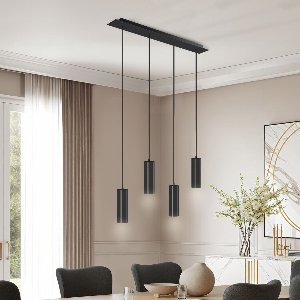 tectake® Lumea Hanglamp - 4-Lamps - In Lengte Verstelbare Kabels - Moderne Verlichting voor Woonkamer, Eetkamer, Keuken - Stijlvolle Hanglampen - Plafondlampen - Hanglampen - Pendellampen - Kabellengte max. 127cm