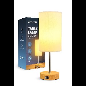 Tafellamp met Oplaadpoorten incl. LED Lamp - Dimbaar - Voor Slaapkamer / Woonkamer - Met Kap