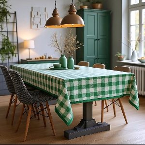 Tafelkleed Groen wit Geruit 140 x 250 (Strijkvrij) - Brabantsbont - Landelijke stijl - met biesband