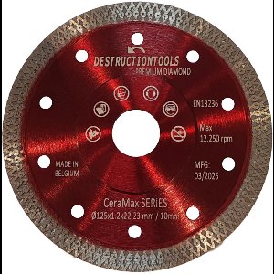 Destructiontools diamant zaagblad 125mm - voor keramische en harde tegels - haakse slijper - droog snijden - asgat 22,23mm | CeraMax Series