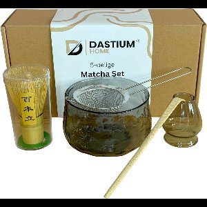 Dastium Home Matcha Set - 5 delige Matcha Starterset - Matcha Klopper - Matcha Kom - Matcha Zeef - Matcha Thee Set - Transparant Donker