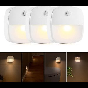 OIMG 3 x Nachtlampje met Bewegingssensor - Wandlampen - LED Kastverlichting en Trapverlichting met Sensor - Draadloos - Geschikt Voor o.a. Slaapkamer, Overloop, Garage - Dag en Nacht Sensor - Werkt op 3 AAA batterijen