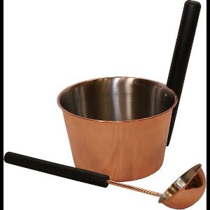 Saunia - Emmer 4 L en lepel - koper buitenzijde / zilver binnenzijde