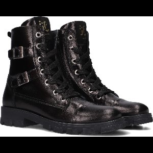 Jochie & Freaks Bindy Veterboots - Laarzen Met Veters - Meisjes - Zwart - Maat 28