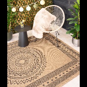 Jute buitenkleed - Boho Mandala beige/zwart 200x290 cm