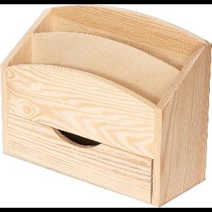 Houten Brieven-Rek Papierwerk Houder met Lade - 3 Vakjes - 25.5 x 15.5 x 11.5 cm - Opgeruimd Organizer - Decoupage en Decoratie Desk Organizer Tray