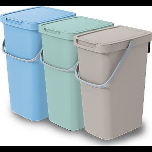 Keden GFT/rest afvalbakken set - 3x - 25L - beige/blauw/groen - 26 x 29 x 48 cm - afval scheiden