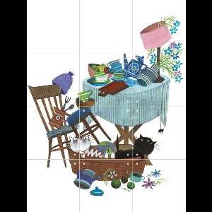 IXXI Pim & Pom onder de tafel, Fiep Westendorp - 60 x 80 cm - Gratis ophangtool - Grote wanddecoratie en posters - Illustraties, Kleurrijk, Speels