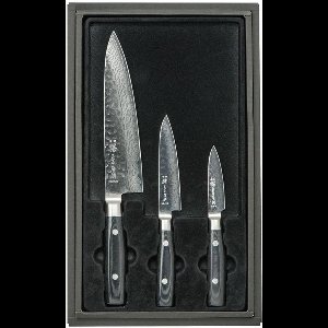 Yaxell Zen Messenset – 3-delig – Koksmes 20 cm, Universeel mes 12 cm en Schilmes 8 cm – 37 Lagen Damaststaal – Canvas-Micarta Heft