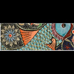 WallClassics - Poster (Mat) - Mozaiek in Verschillende Kleuren in Vorm van Vis - 120x40 cm Foto op Posterpapier met een Matte look