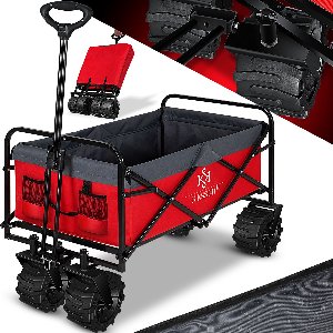 KESSER® Bolderkar opvouwbaar Bolderwagen tot 120 kg draagvermogen - Strandkar Transportkar - Rood / Grijs