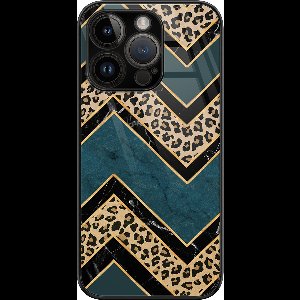 Hoesje geschikt voor iPhone 14 Pro - Luipaard zigzag - Luxe Glazen Hardcase - Luipaardprint - Multi - Leuke Telefoonhoesjes
