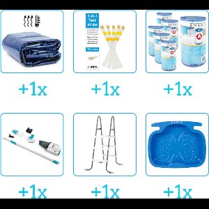 Accessoires voor Intex Metal Frame Zwembad - 366x76 cm - Rond - Met filterpomp - WAYS D'luxe - CONW007 - Solarzeil - Testrips - Filters - Stofzuiger - Ladder - Voetenbad