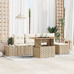vidaXL - Tuin - Eettafel - Set - met - kussen - 6 - pcs - Beige - en - Crème