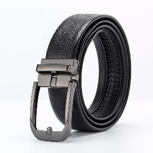 VEXON - Heren Riem - Inkortbaar - Verstelbaar - Leren riem - Automatische Gesp Grijs - Riem Zwart - 120 cm