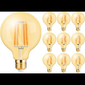 Voordeelpak 10x LED Lamp E27 Globe Filament - Brinton - Amber 6W 540lm - 822 Zeer Warm Wit 2200K - G125 | Vervangt 45W