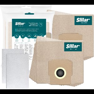 Sillar, set stofzuigerzakken, papier 10 stuks + 2x inlaatfilters, 2 filterlagen, vervangingsonderdeel, geschikt voor stofzuigers Zelmer Elf Cobra Meteor Odyssey
