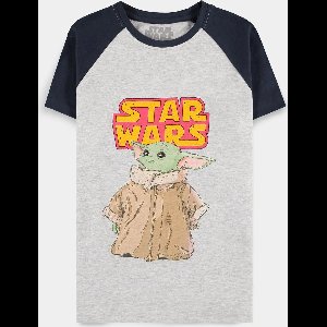 Star Wars - The Mandalorian Raglan Kinder T-shirt - Kids 122 - Grijs/Blauw