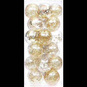 Kerstballen Set - Onbreekbaar - Doorzichtige Plastic Kerstballen - Decoratieve Ornamenten - Set Kerstballen met Delicate Vulling - 70 mm - 24 Stuks - Goud