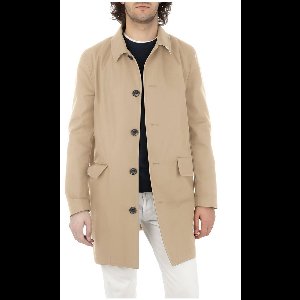 Cotton Jacket with Button Front and Pockets - Beige