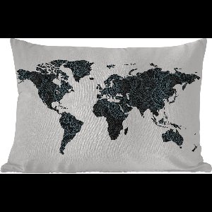 Buitenkussens - Tuin - Wereldkaart zwart blauw - 50x30 cm