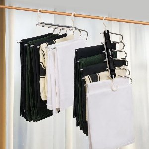 JGS Premium - Broekhanger voor Kleding - 2 Stuks Roestvrijstalen Hanger - Opvouwbare Multifunctionele Hangers voor Broeken, Jeans, Sjaals, Handdoeken - Kledingkast Organizer (Zwart)