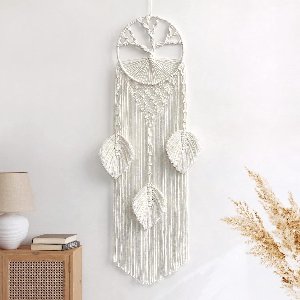 Smoakez - Handgemaakt Macramé Wandkleed met Dromenvanger en Veerblad voor Bruiloften, Slaapkamers en Cafés