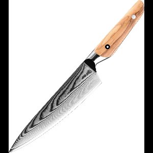 Dastium Home - 67-Laags Damascus Staal Koksmes 20CM - Damaststaal Keukenmes - Japans Mes van Echt Damascus Staal - Met Ergonomisch Olijfhouten Handvat