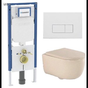 QeramiQ Dely Swirl Toiletset - 36.3x51.7cm - Geberit UP720 Duofix Sigma inbouwreservoir - 35mm zitting - mat witte metalen bedieningsplaat - rechthoekige knoppen - beige